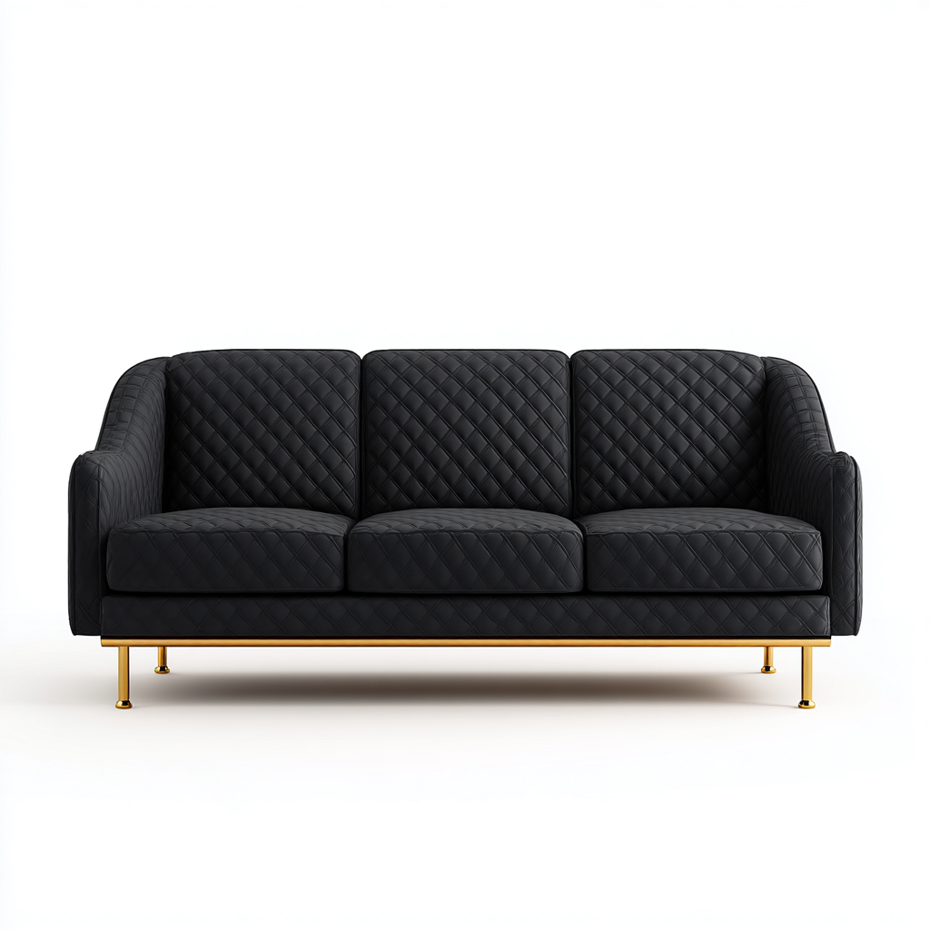 Divano lineare in pelle 210x85x80 cm - nero - design moderno trapuntato-Sereneete
