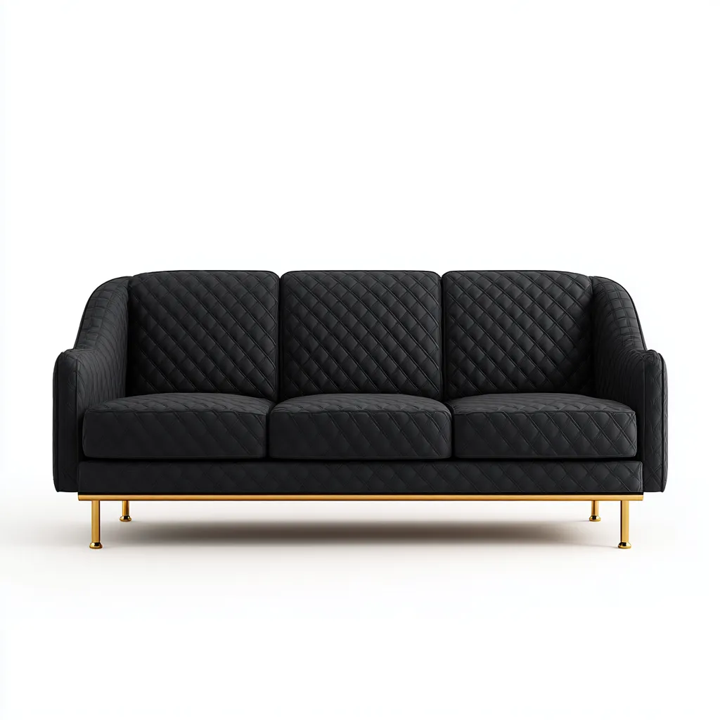 Divano lineare in pelle 210x85x80 cm - nero - design moderno trapuntato-Sereneete