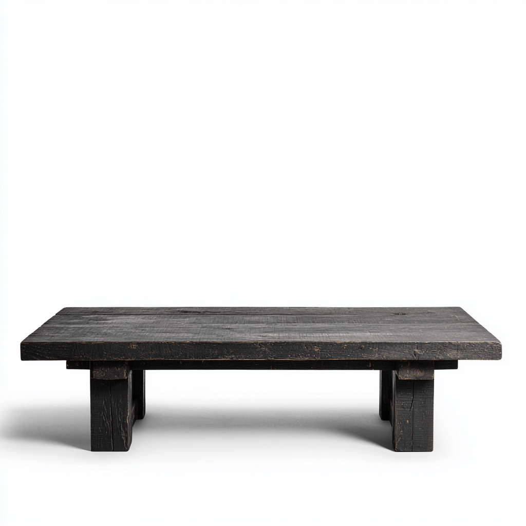 Tavolino da caffè basso 110x60x22 cm - legno massello riciclato - finitura nera rustica - stile giapponese minimalista-Sereneete