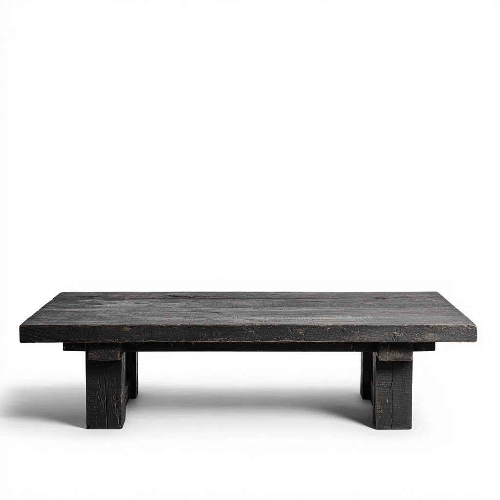 Tavolino da caffè basso 110x60x22 cm - legno massello riciclato - finitura nera rustica - stile giapponese minimalista-Sereneete