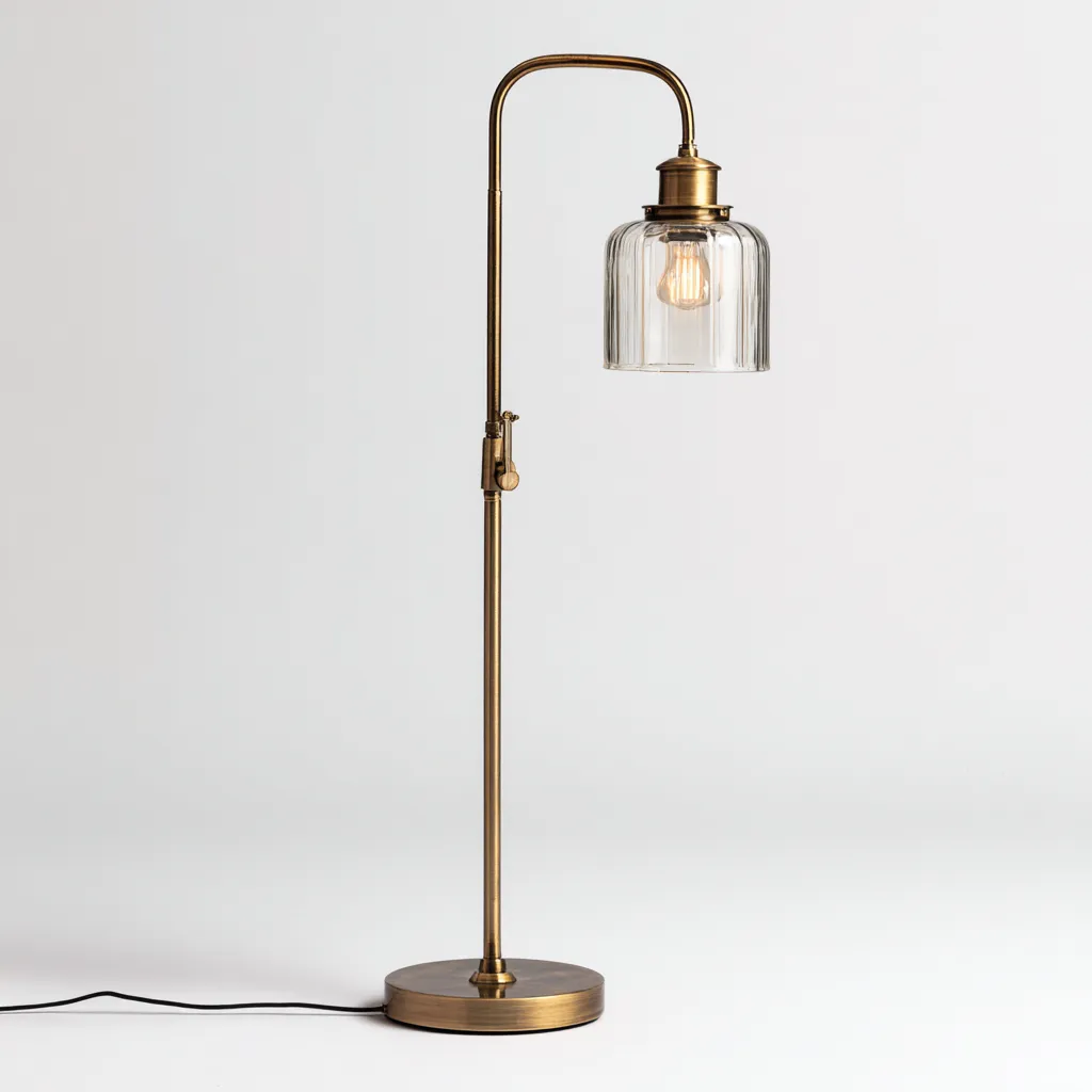 Lampada da terra - metallo e vetro - 28x28x145 cm - ottone e trasparente - stile industrial vintage-Sereneete