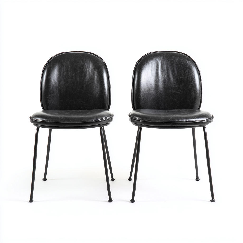 Sedia da pranzo in ecopelle e metallo 45x50x83 cm - nero - set da 2 - stile vintage industriale-Sereneete