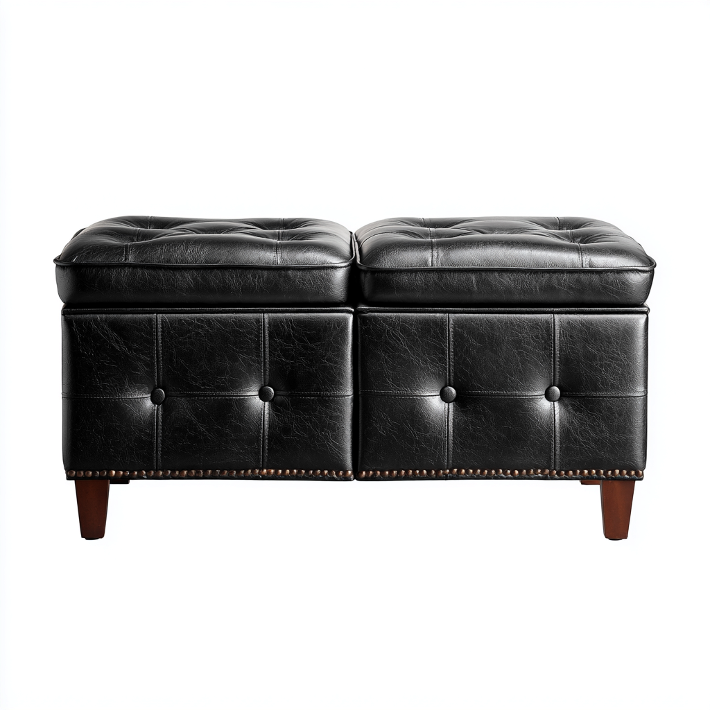 Panca da ingresso contenitore in similpelle e legno 95x40x48 cm - nero - design classico trapuntato-Sereneete