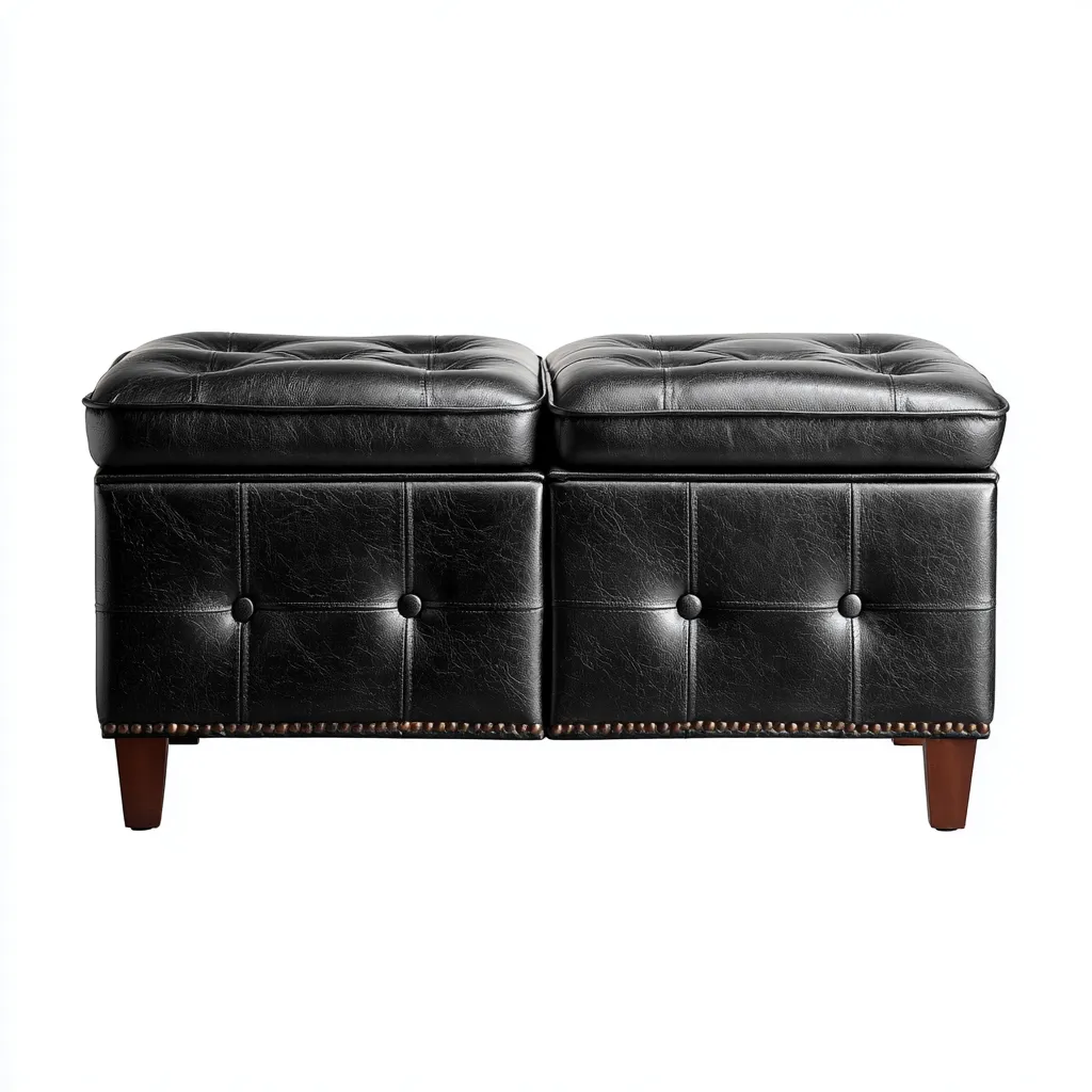 Panca da ingresso contenitore in similpelle e legno 95x40x48 cm - nero - design classico trapuntato-Sereneete