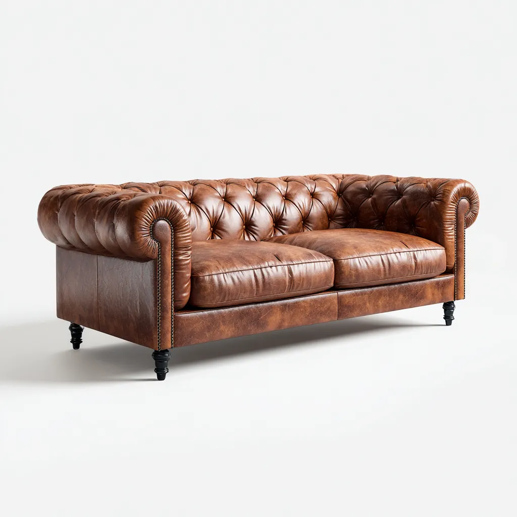 Divano lineare in pelle 200x90x75 cm - marrone - stile classico Chesterfield-Sereneete