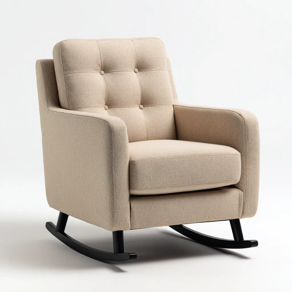 Sedia a dondolo in tessuto e legno 78x72x90 cm - beige - design moderno con schienale trapuntato-Sereneete