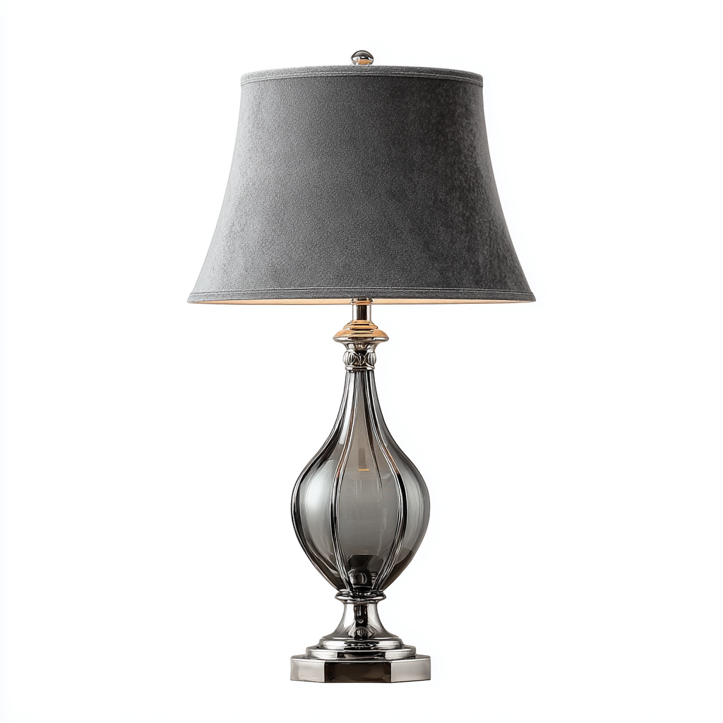 Lampada da tavolo - vetro e tessuto 28x28x55 cm - grigio-argento - stile classico elegante-Sereneete