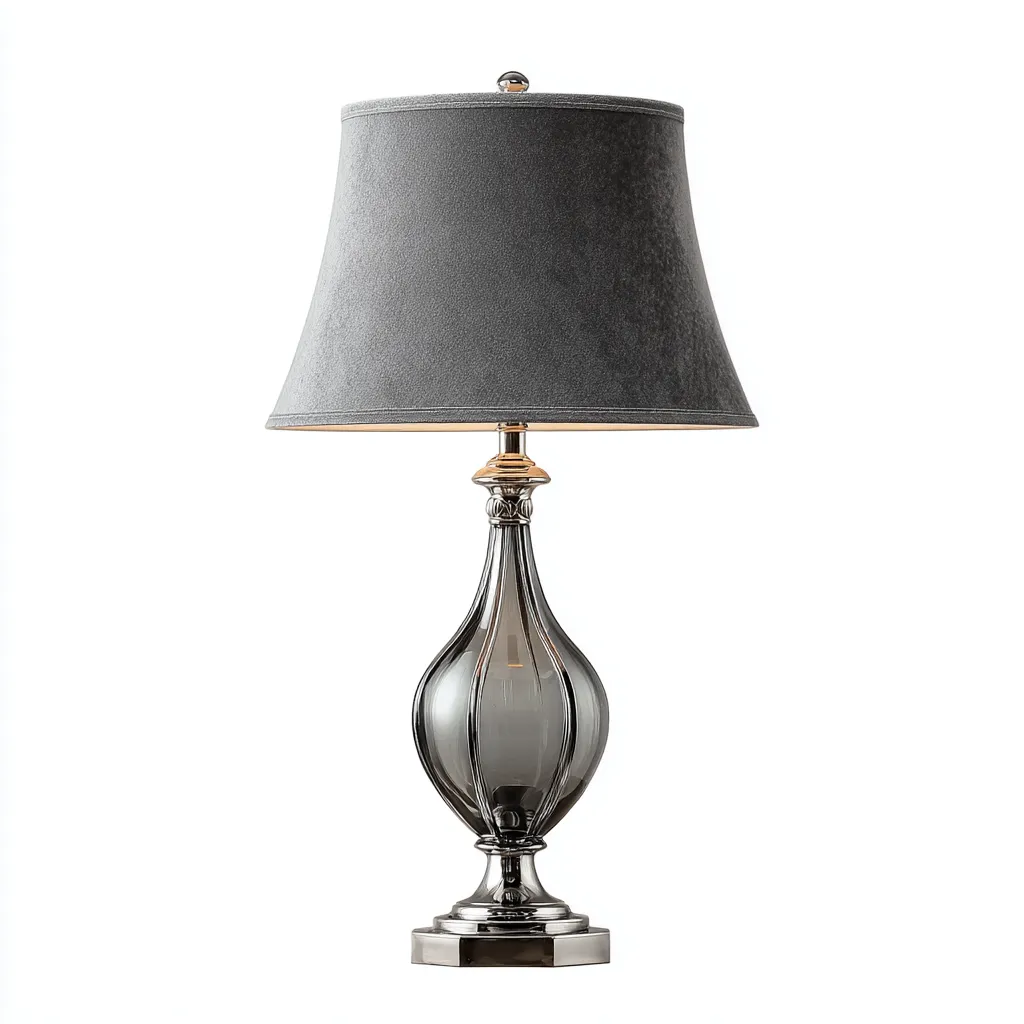 Lampada da tavolo - vetro e tessuto 28x28x55 cm - grigio-argento - stile classico elegante-Sereneete