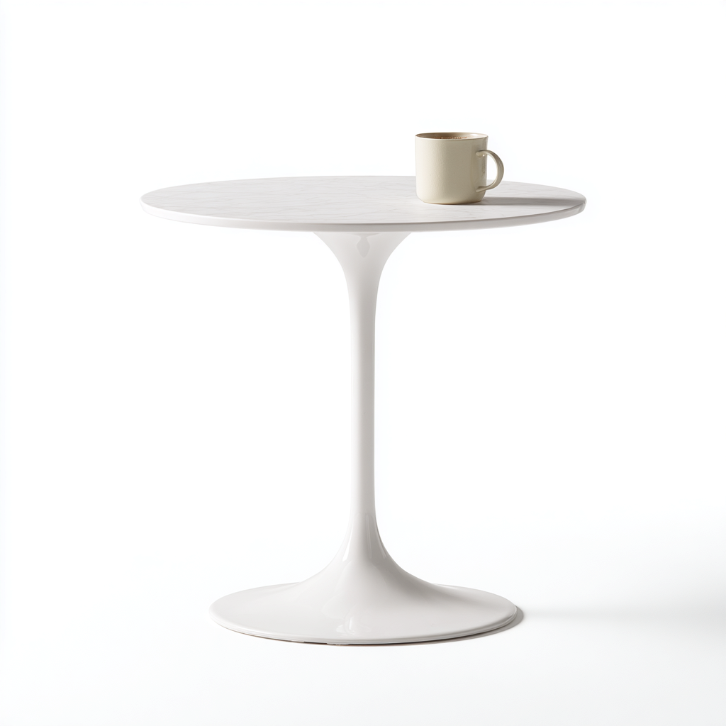 Tavolo da pranzo rotondo in marmo e metallo 80x80x74 cm - bianco - design moderno minimalista-Sereneete