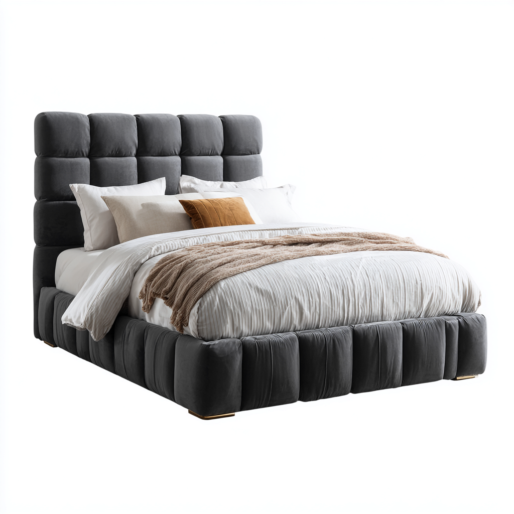 Letto matrimoniale imbottito in velluto 200x160x115 cm - design moderno e confortevole per camera da letto-Sereneete