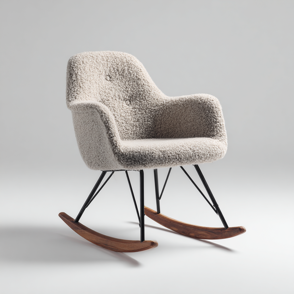 Sedia a dondolo metallo e tessuto bouclé 85x65x90 cm - beige - stile contemporaneo-Sereneete