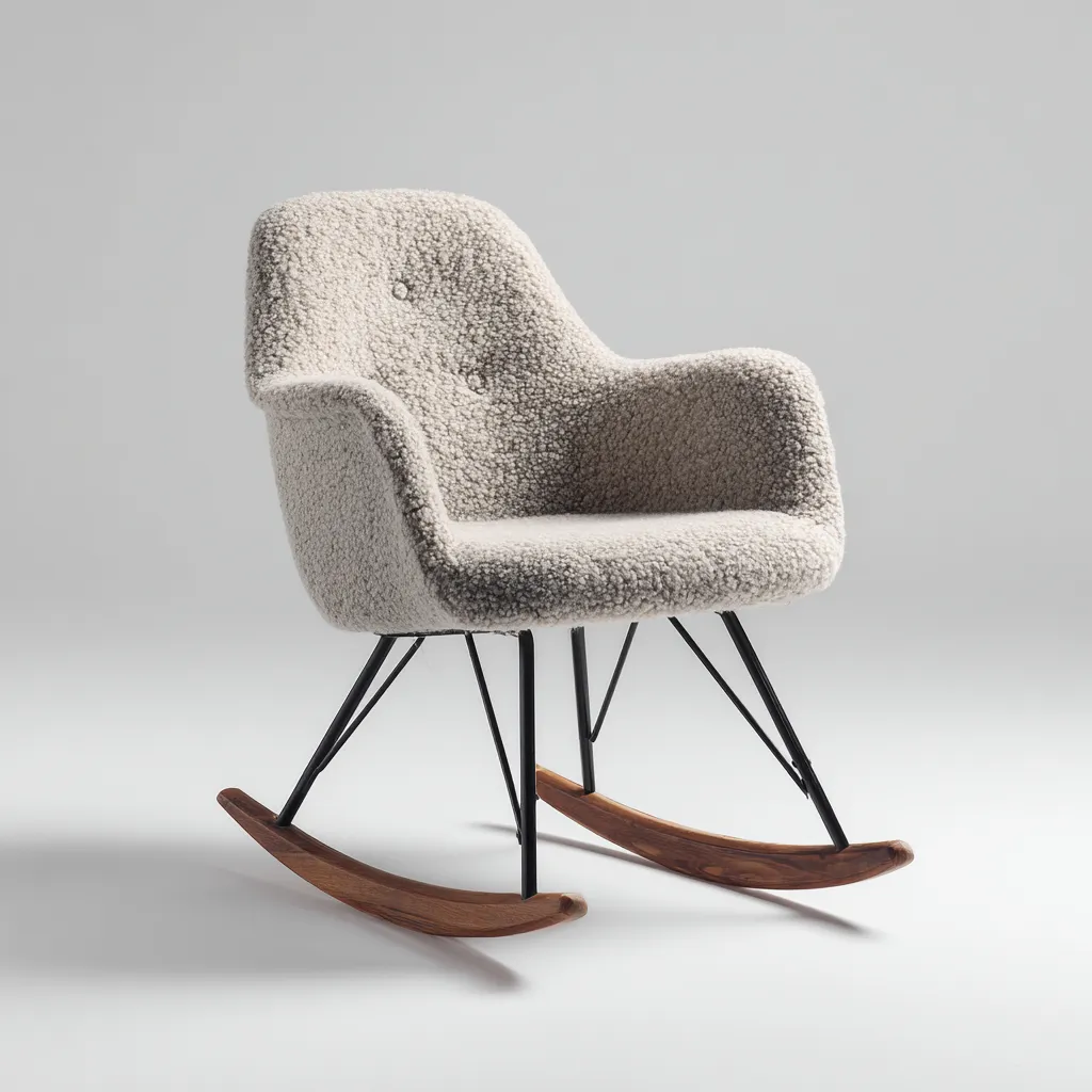 Sedia a dondolo metallo e tessuto bouclé 85x65x90 cm - beige - stile contemporaneo-Sereneete