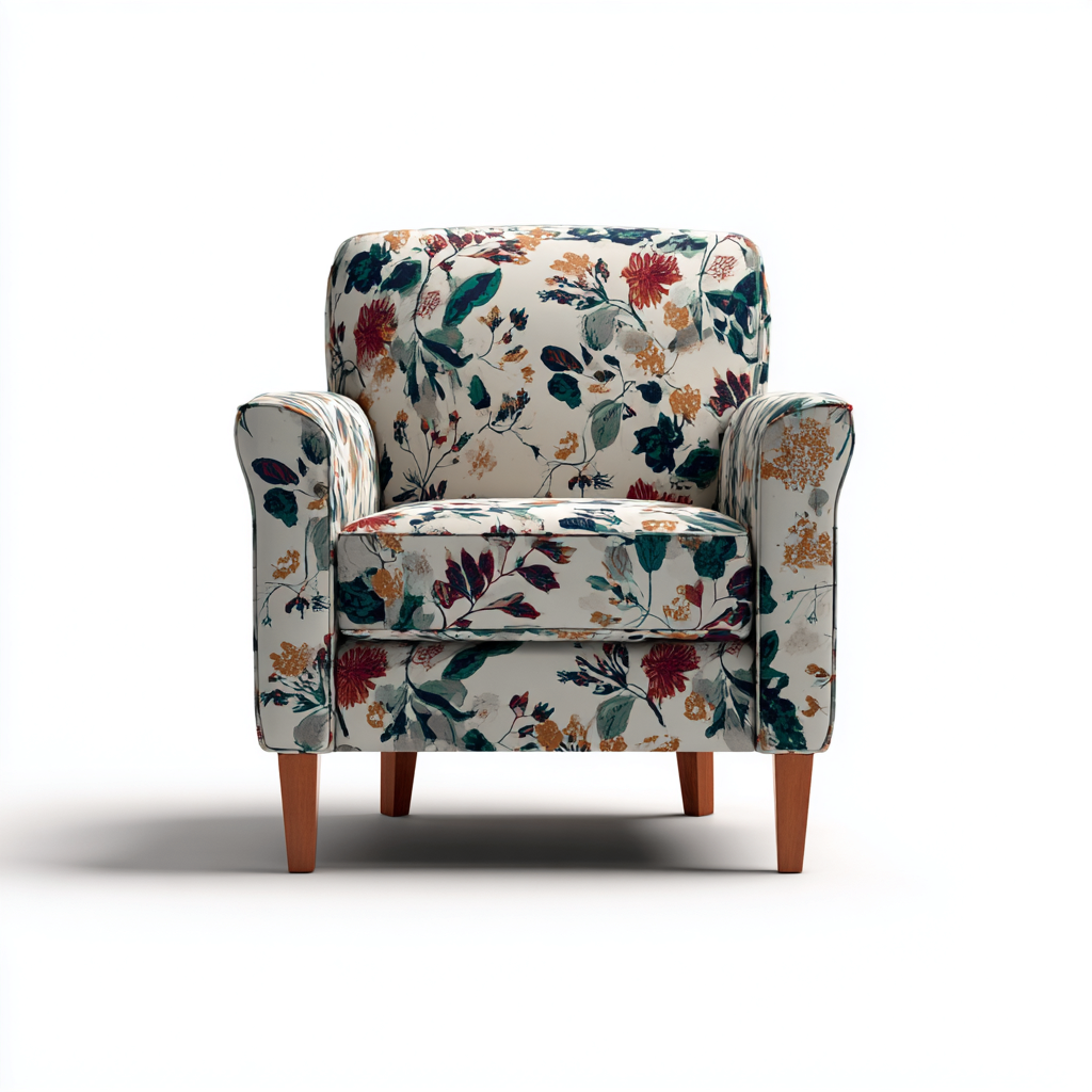 Poltrona 87x82x90 cm - tessuto floreale multicolore - gambe in legno - design classico elegante-Sereneete