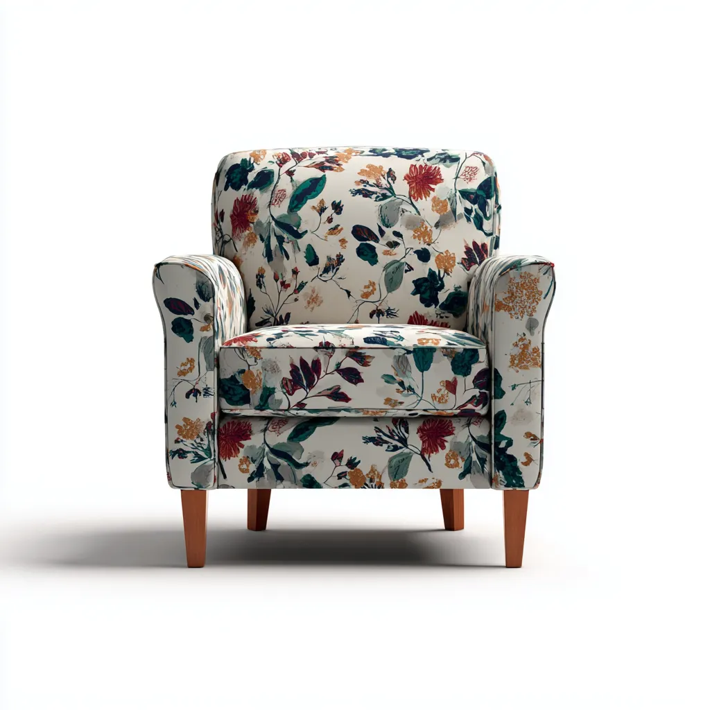Poltrona 87x82x90 cm - tessuto floreale multicolore - gambe in legno - design classico elegante-Sereneete