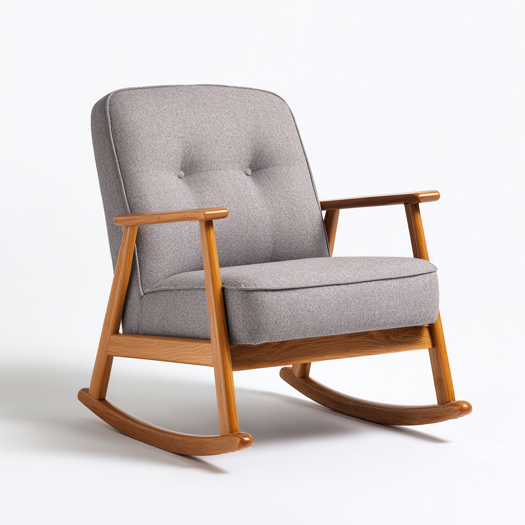 Sedia a dondolo in legno e tessuto 80x75x90 cm - grigio - design nordico con imbottitura confortevole-Sereneete