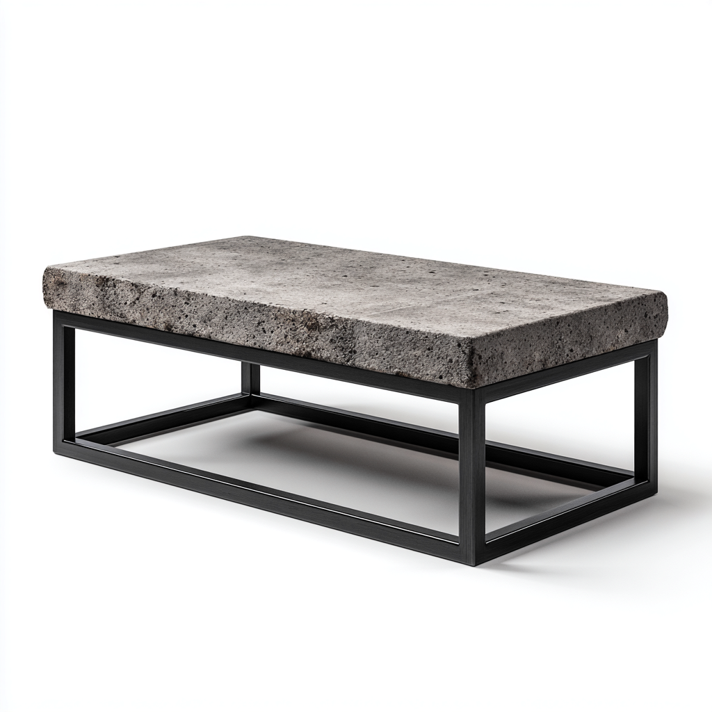 Tavolino da caffè rettangolare 110x60x40 cm - piano in cemento e struttura in metallo nero - stile industriale contemporaneo-Sereneete