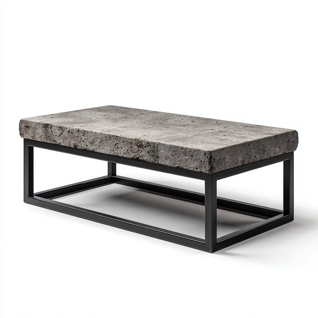 Tavolino da caffè rettangolare 110x60x40 cm - piano in cemento e struttura in metallo nero - stile industriale contemporaneo-Sereneete