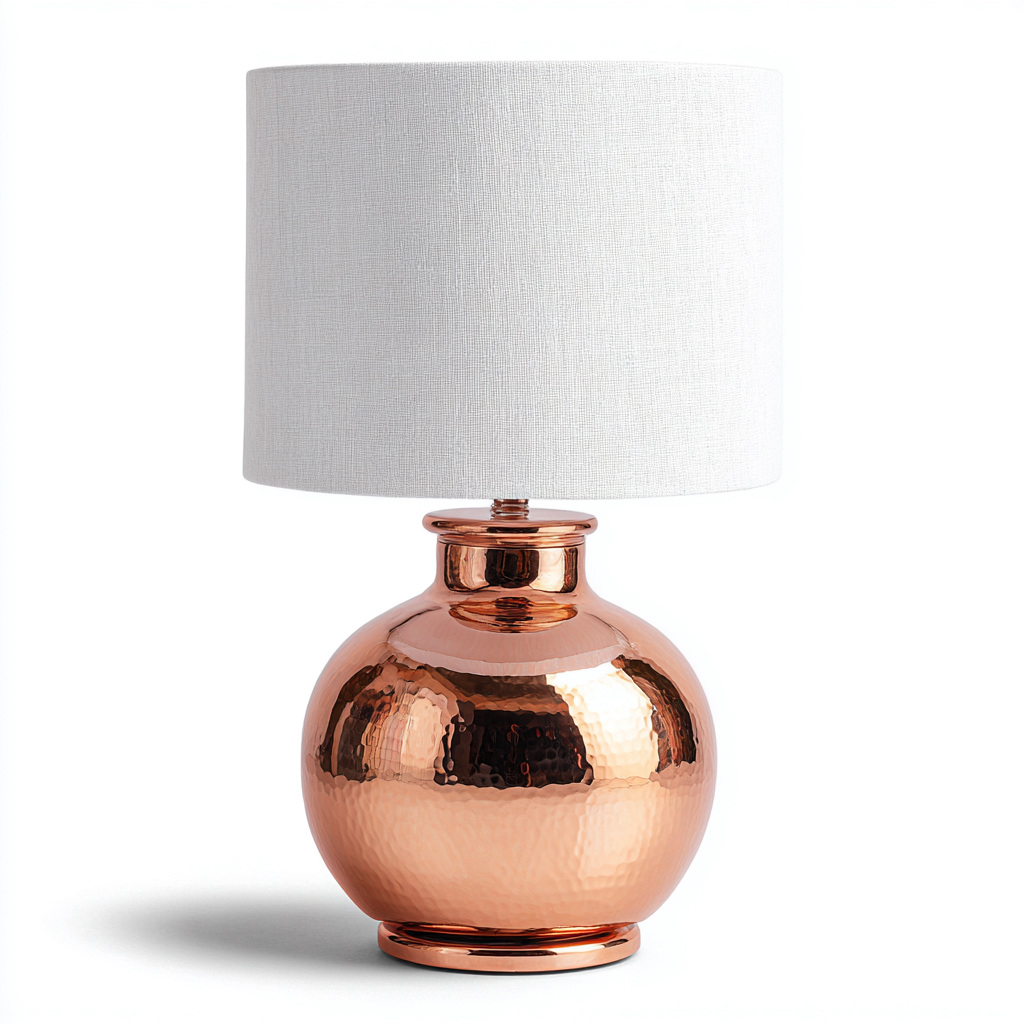 Lampada da tavolo 28x28x45 cm - metallo martellato e tessuto - rame-bianco - design classico elegante-Sereneete