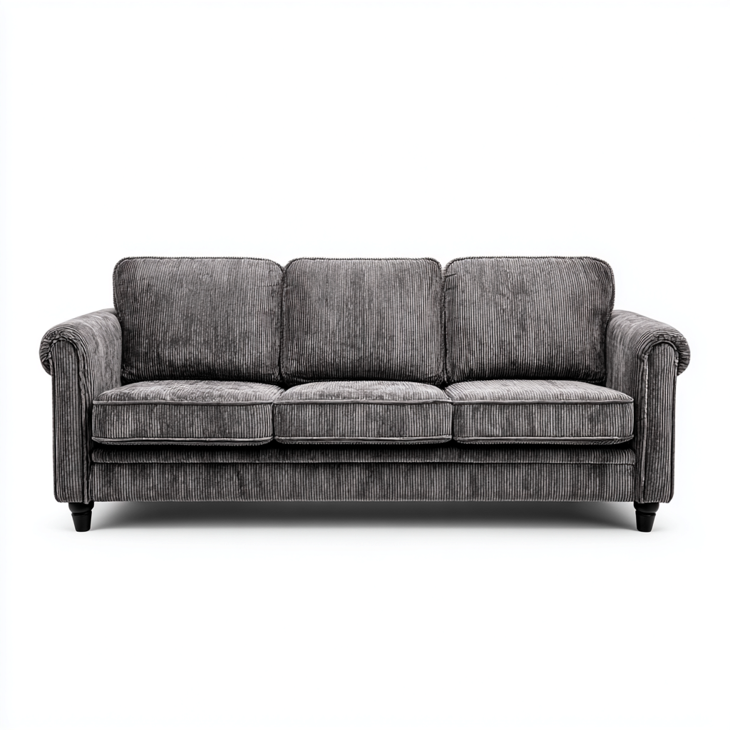 Divano lineare in velluto a coste 215x90x85 cm - grigio scuro - design classico-Sereneete