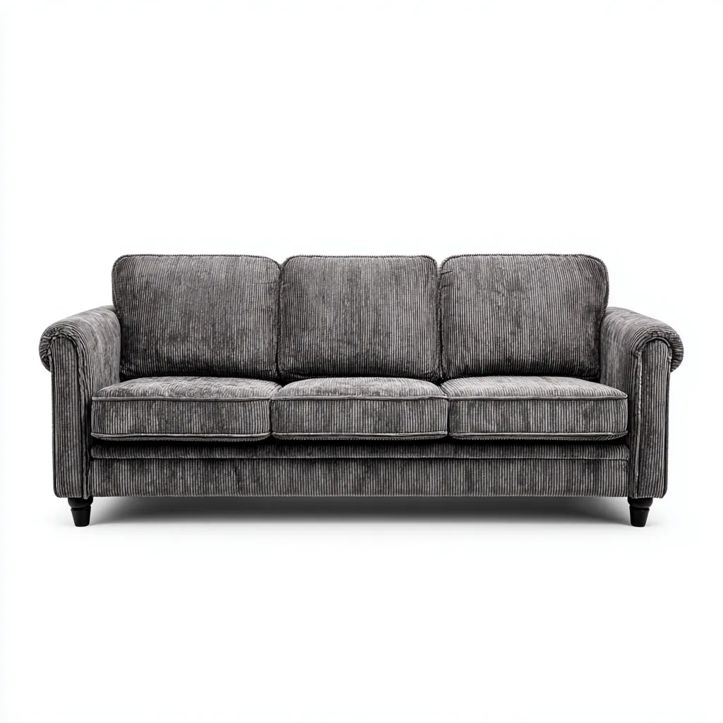 Divano lineare in velluto a coste 215x90x85 cm - grigio scuro - design classico-Sereneete