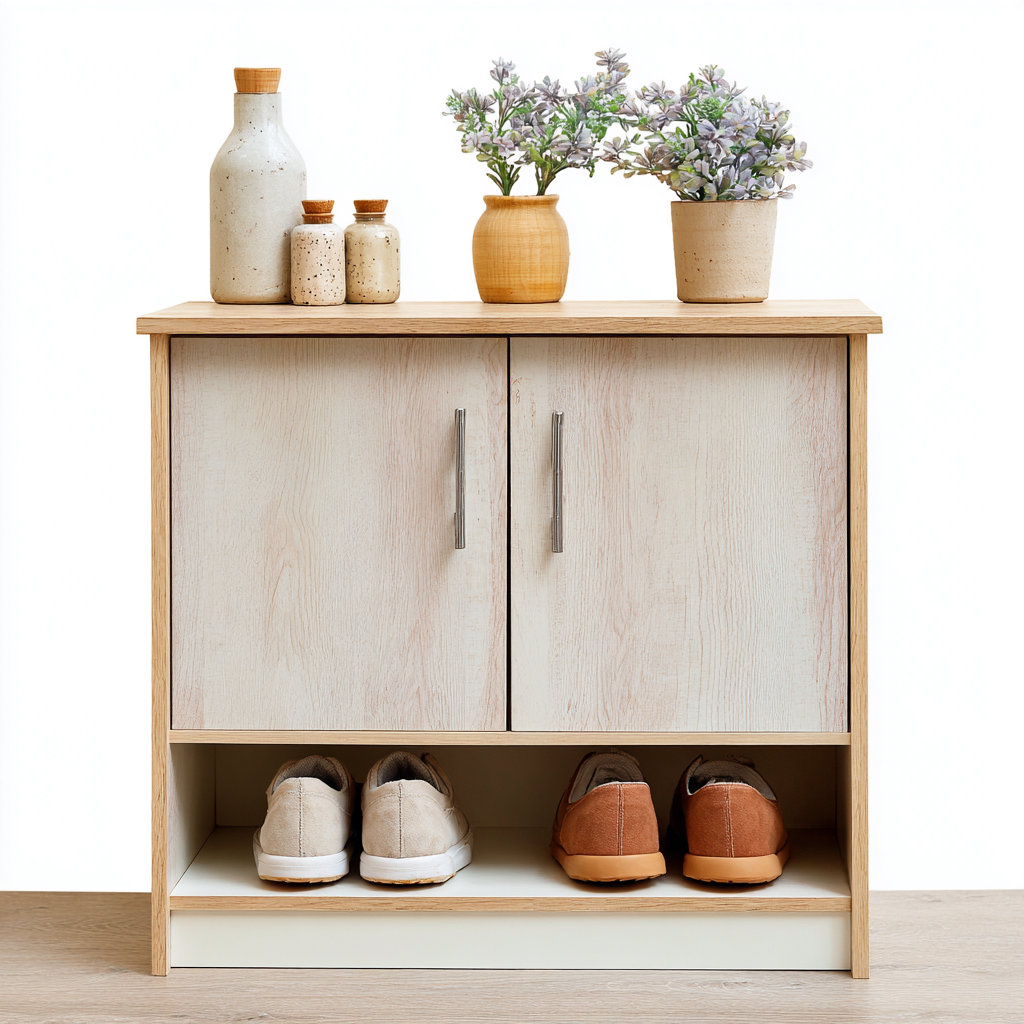 Scarpiera in legno 70x30x80 cm - rovere chiaro - design moderno con doppia anta-Sereneete