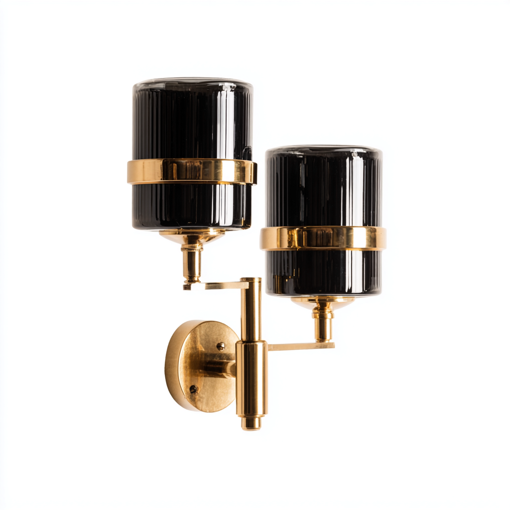 Applique da parete doppia in metallo e vetro 25x25x35 cm - nero-oro - stile moderno-Sereneete