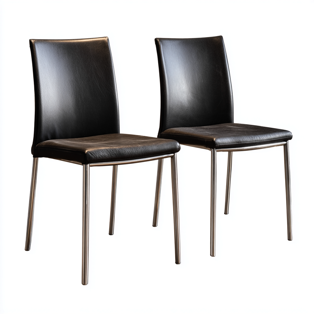 Sedia da pranzo in similpelle con gambe in metallo 44x52x87 cm - nero - stile moderno minimalista (set di 2)-Sereneete