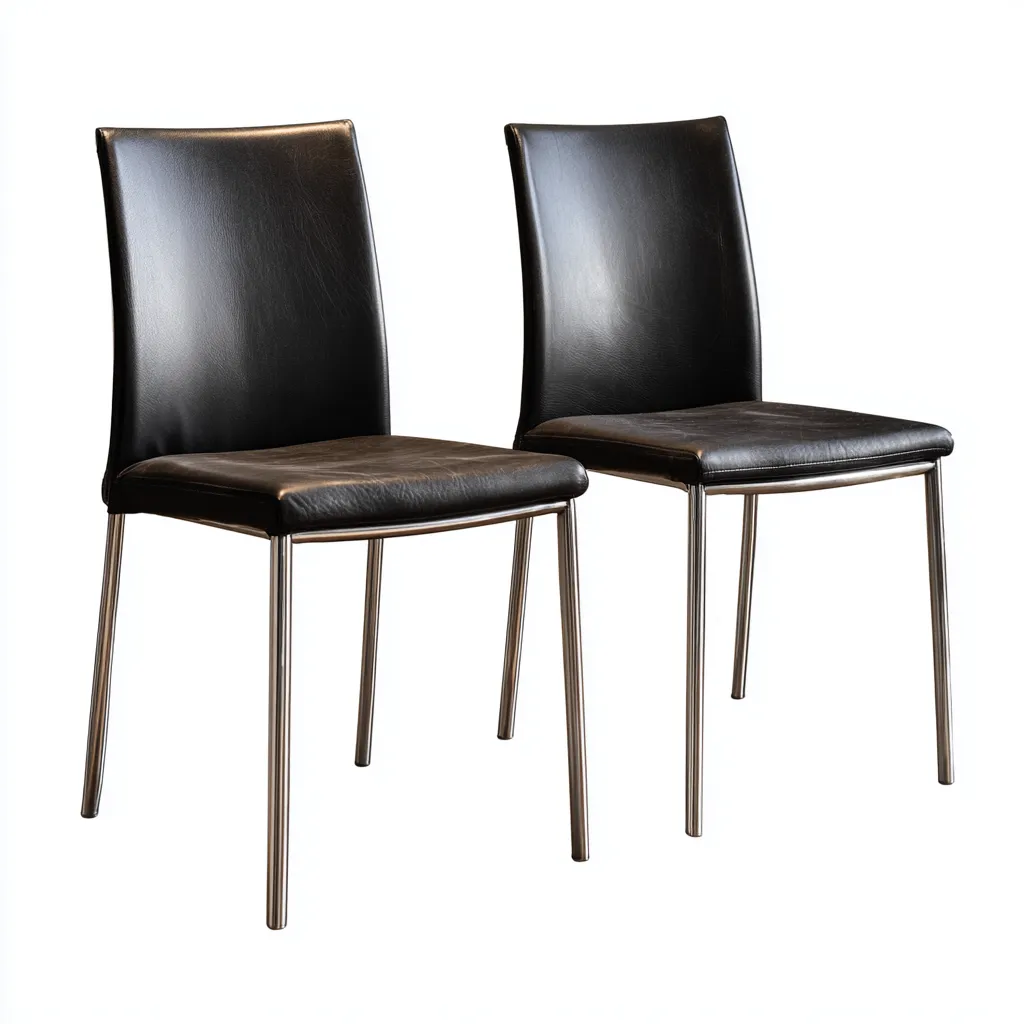 Sedia da pranzo in similpelle con gambe in metallo 44x52x87 cm - nero - stile moderno minimalista (set di 2)-Sereneete