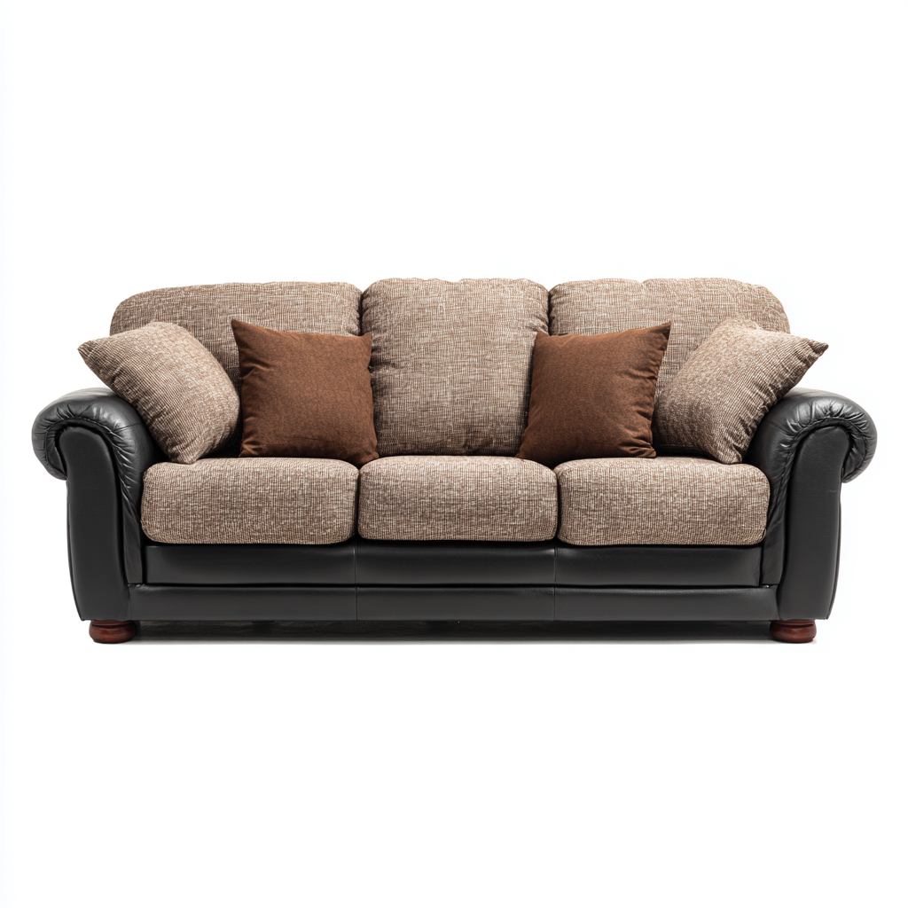 Divano lineare in pelle e tessuto 210x95x85 cm - nero e beige - classico-Sereneete