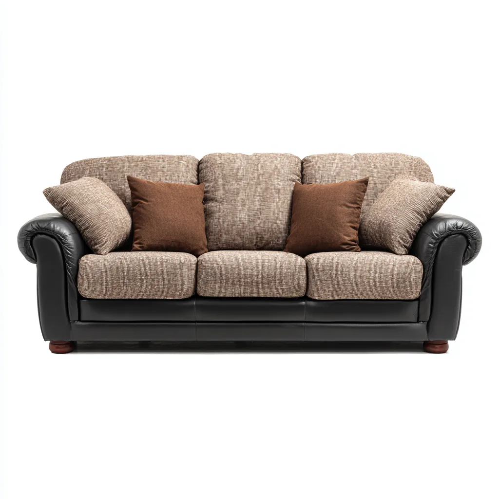 Divano lineare in pelle e tessuto 210x95x85 cm - nero e beige - classico-Sereneete
