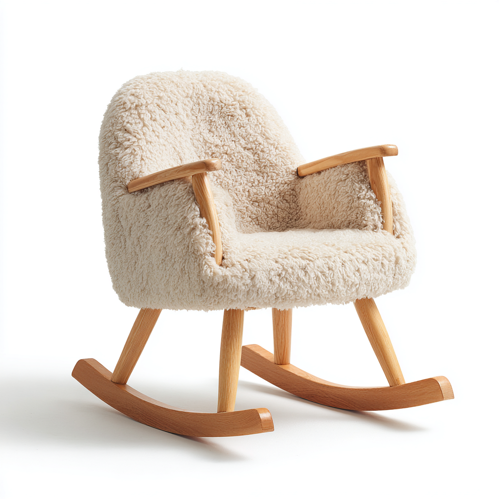 Sedia a dondolo in tessuto bouclé e legno 95x85x90 cm - beige - per soggiorno - design moderno con base curvata-Sereneete