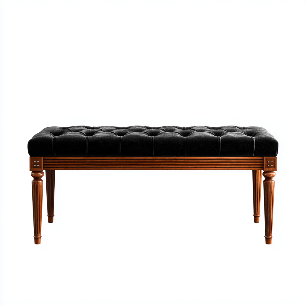 Panca da ingresso in legno e velluto 110x40x48 cm - nero-noce - design classico trapuntato-Sereneete