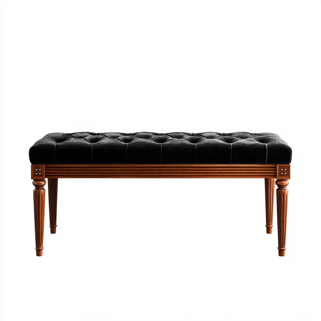 Panca da ingresso in legno e velluto 110x40x48 cm - nero-noce - design classico trapuntato-Sereneete