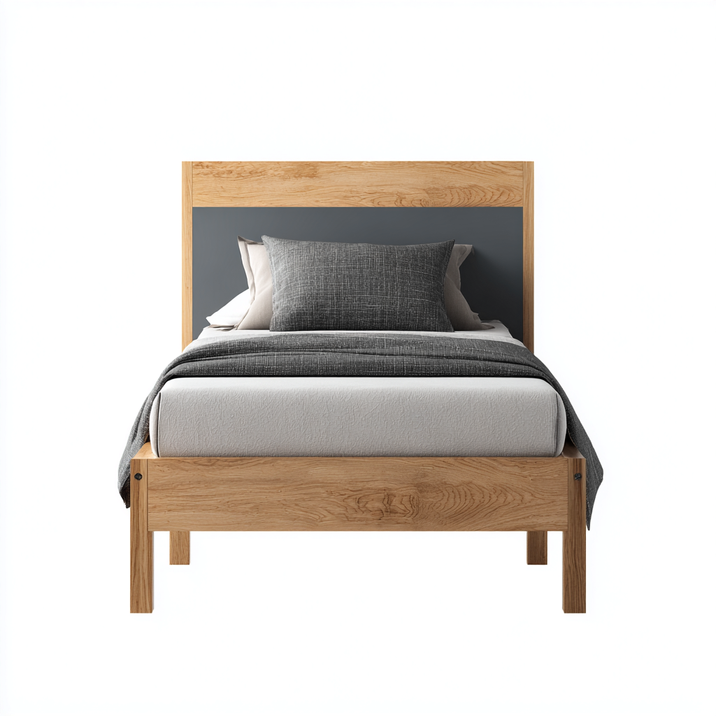 Letto singolo in legno con testiera grigia 90x190x80 cm - legno chiaro-grigio - stile moderno-Sereneete