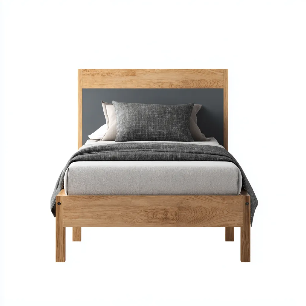 Letto singolo in legno con testiera grigia 90x190x80 cm - legno chiaro-grigio - stile moderno-Sereneete