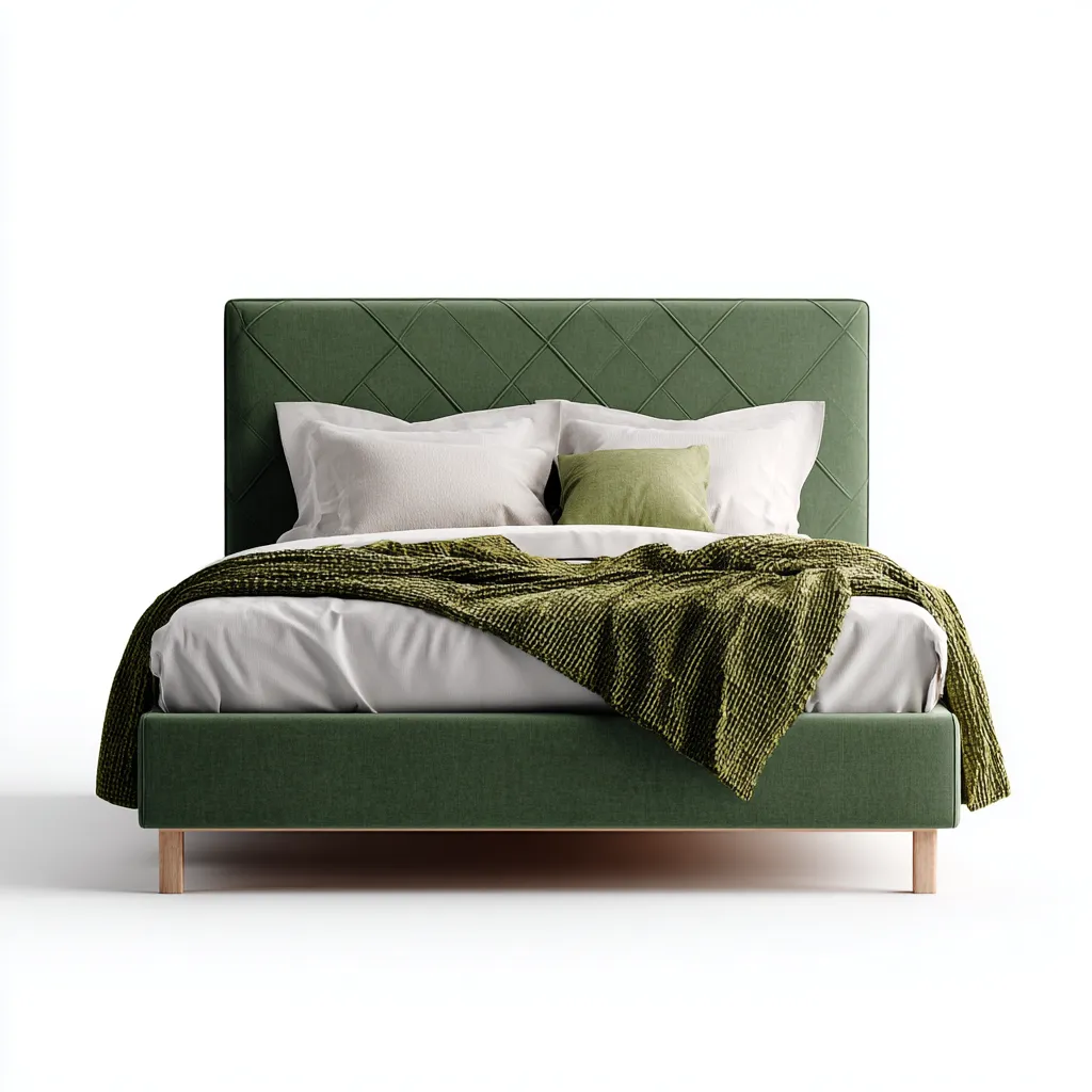 Letto matrimoniale 200x160x100 cm - tessuto e legno - verde oliva - design moderno-Sereneete