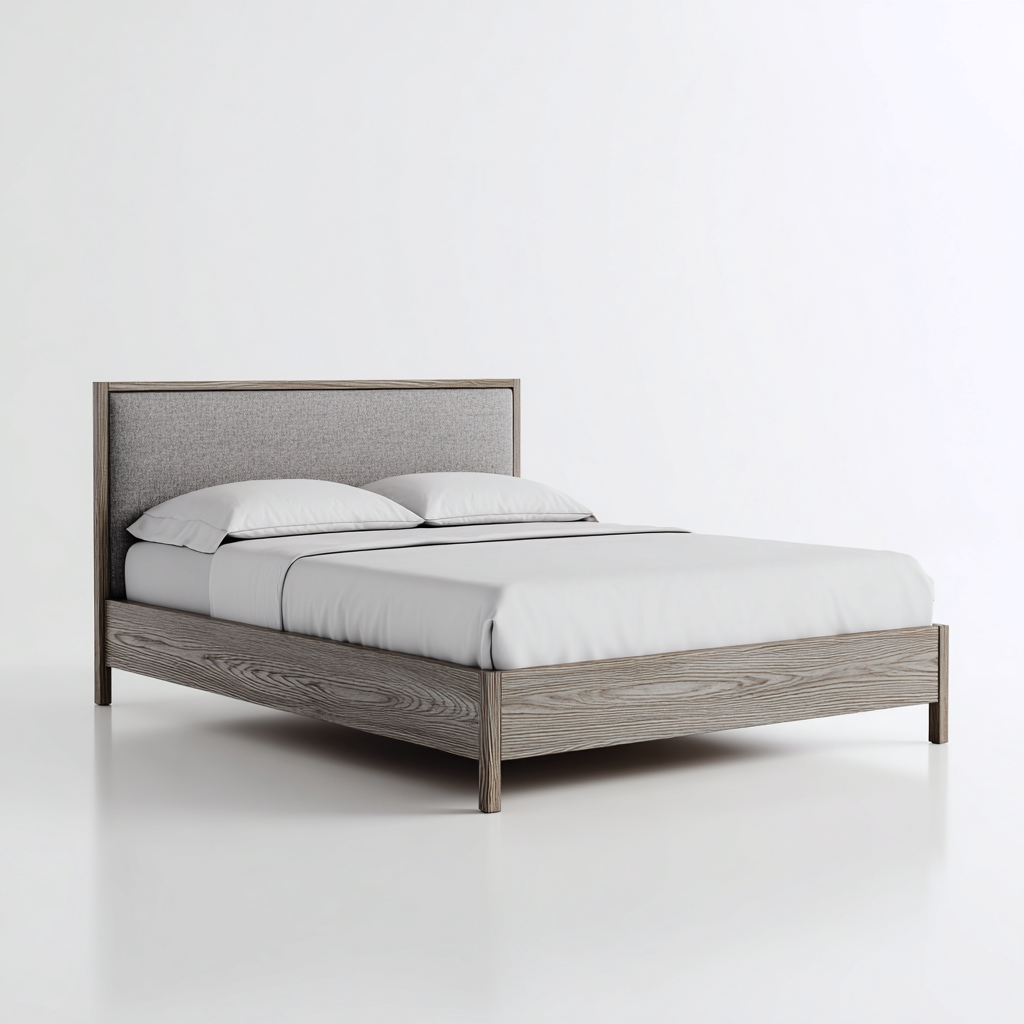 Letto matrimoniale - legno e tessuto 160x200x105 cm - rovere chiaro-grigio - stile moderno-Sereneete