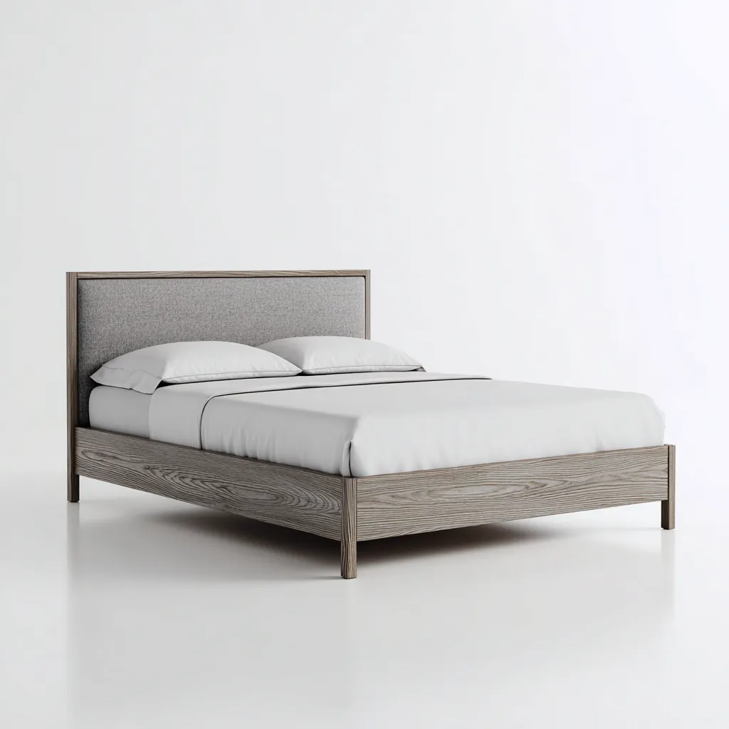 Letto matrimoniale - legno e tessuto 160x200x105 cm - rovere chiaro-grigio - stile moderno-Sereneete