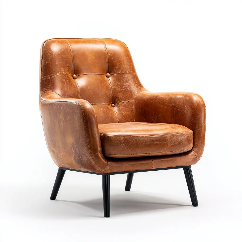Poltrona in pelle 95x90x85 cm - marrone - per soggiorno - design vintage con gambe nere-Sereneete
