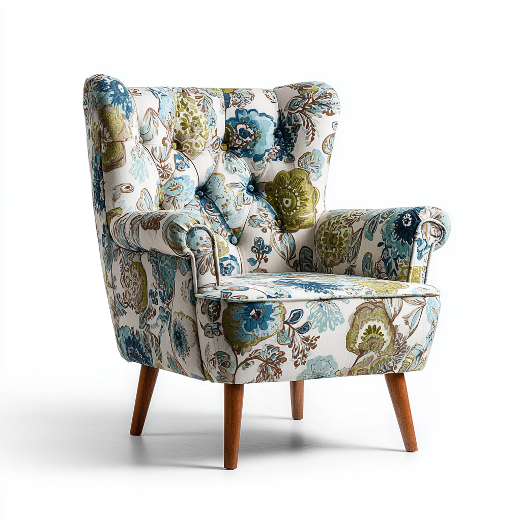 Poltrona in tessuto floreale 95x85x100 cm - multicolore - per soggiorno - design classico con gambe in legno-Sereneete