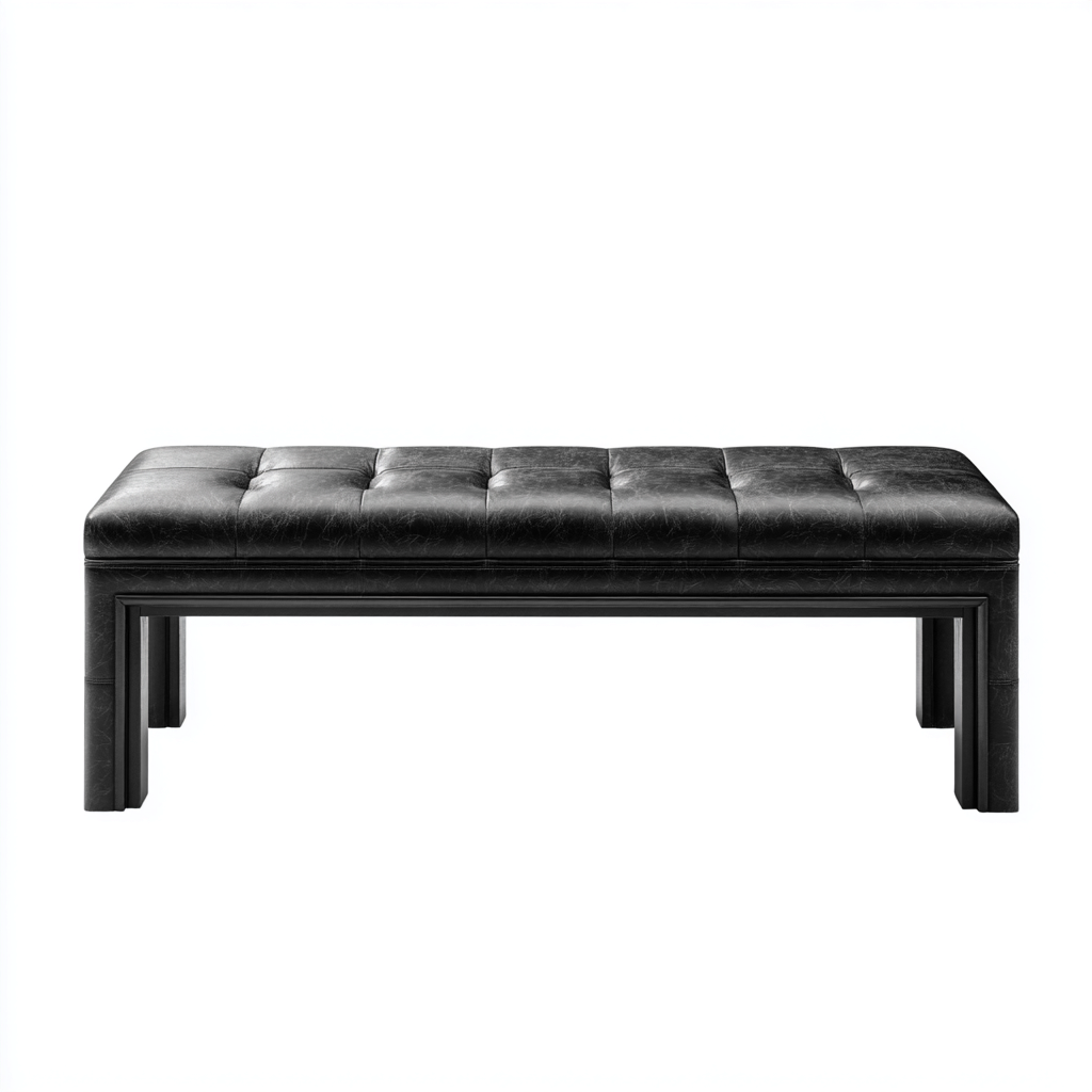 Panca da ingresso - Legno-Pelle sintetica - 110x42x47 cm - Nero - Design moderno trapuntato - Adatta per corridoio o camera da letto-Sereneete