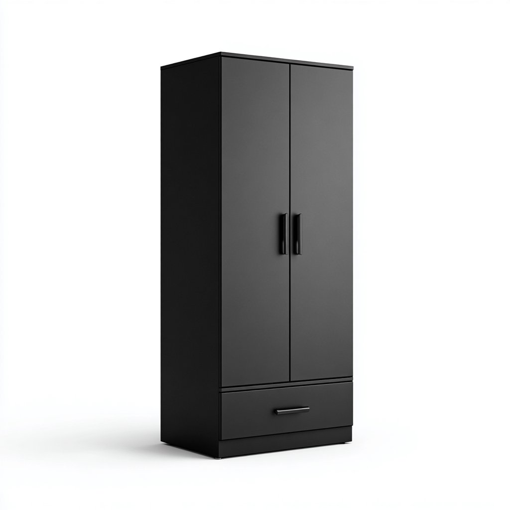 Armadio 100x55x200 cm - legno composito con cassetto - nero - design moderno-Sereneete