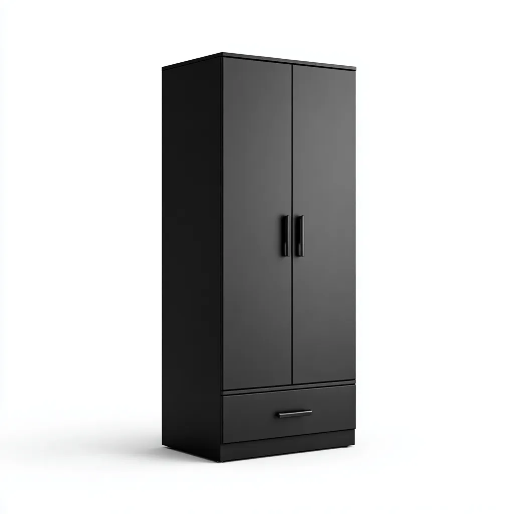 Armadio 100x55x200 cm - legno composito con cassetto - nero - design moderno-Sereneete