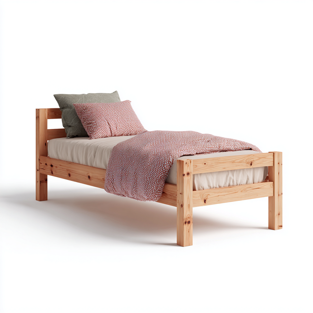 Letto singolo in legno naturale 90x190x80 cm - legno chiaro - stile rustico-Sereneete