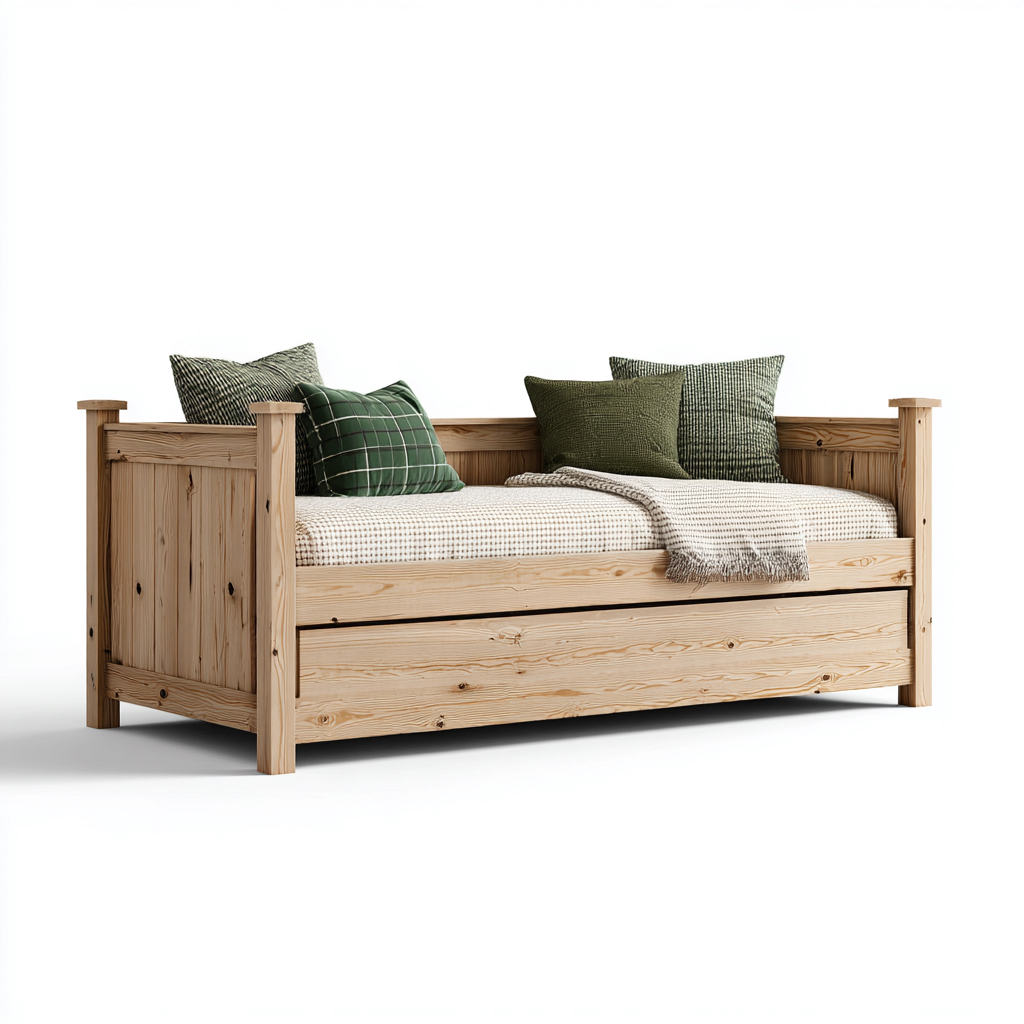 Letto singolo in legno naturale con cassetto 200x90x95 cm - design rustico e funzionale per camera da letto-Sereneete