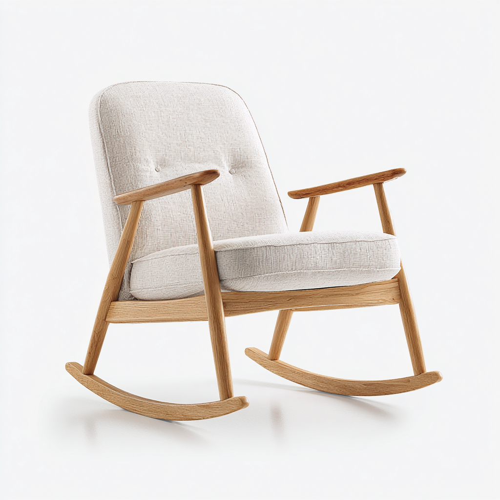 Sedia a dondolo - tessuto e legno - 85x78x97 cm - bianco crema - design moderno-Sereneete