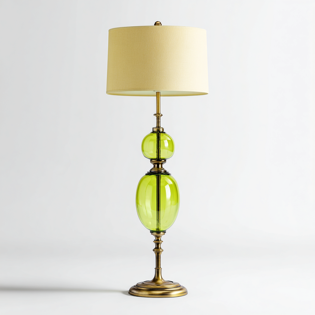 Lampada da tavolo in vetro e metallo 32x32x70 cm - verde-ottone - design classico-Sereneete