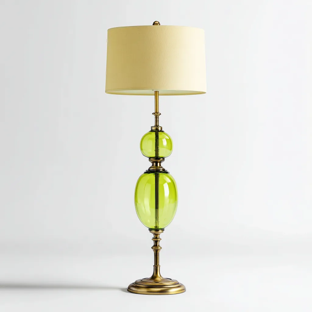 Lampada da tavolo in vetro e metallo 32x32x70 cm - verde-ottone - design classico-Sereneete