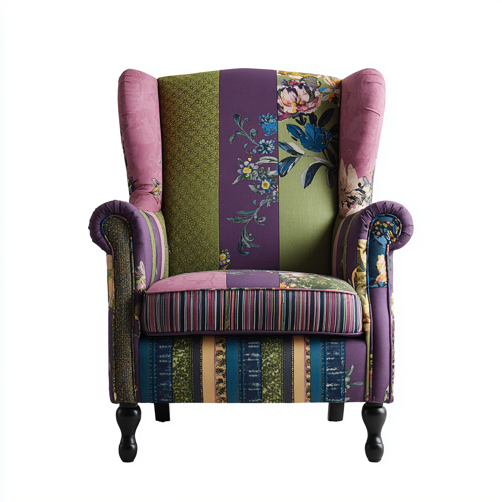 Poltrona in tessuto patchwork 85x90x105 cm - multicolore - design vintage e artistico-Sereneete