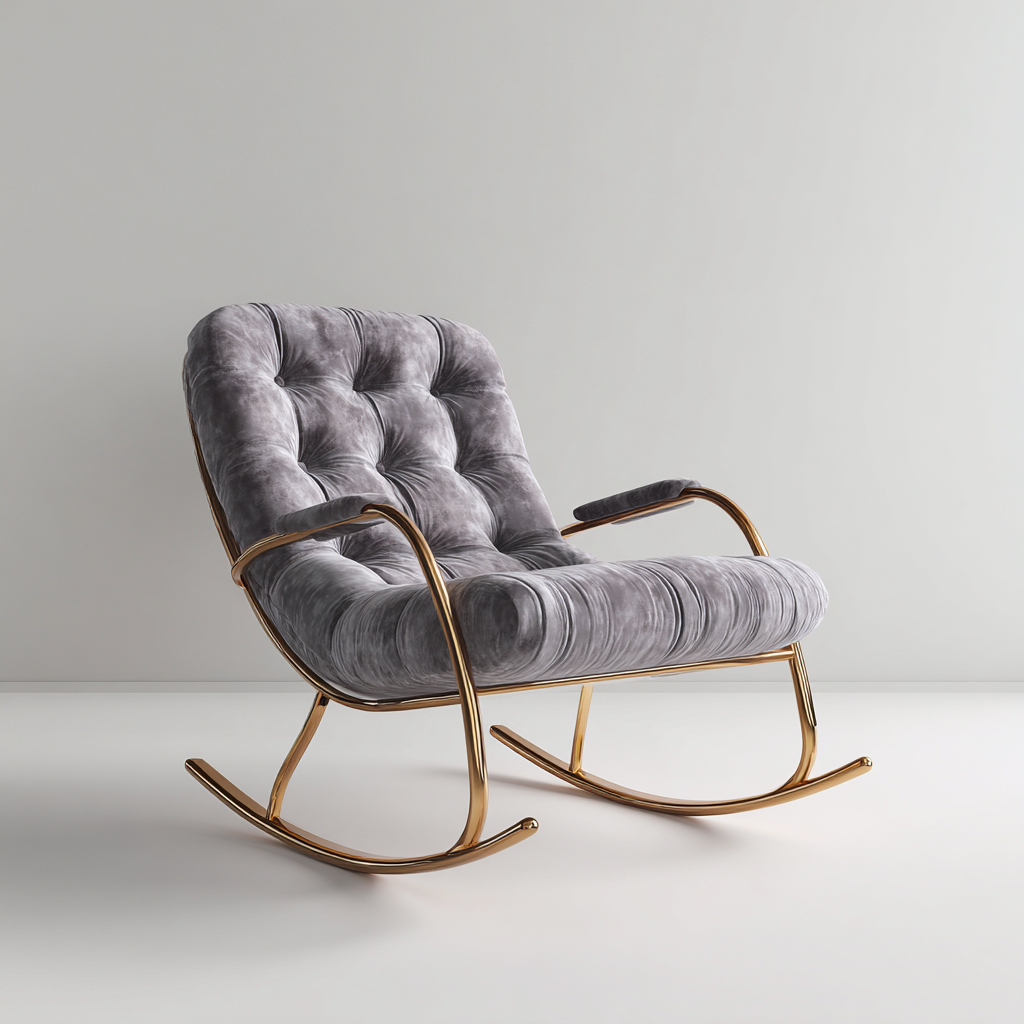 Sedia a dondolo velluto e metallo 95x80x95 cm - viola - design elegante-Sereneete